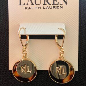 Lauren by Ralph Lauren Tortoise Round with Logo Charm Drop Earrings